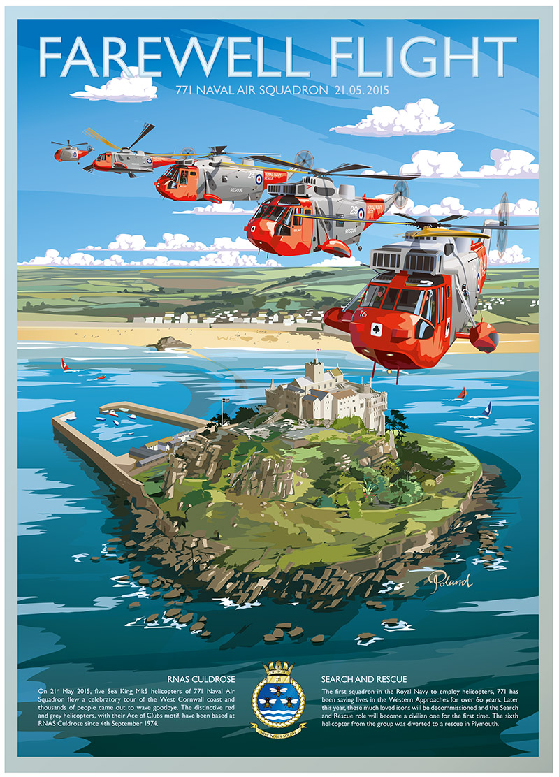 image of a Farewell Flight helicopters over St Michael's Mount poster