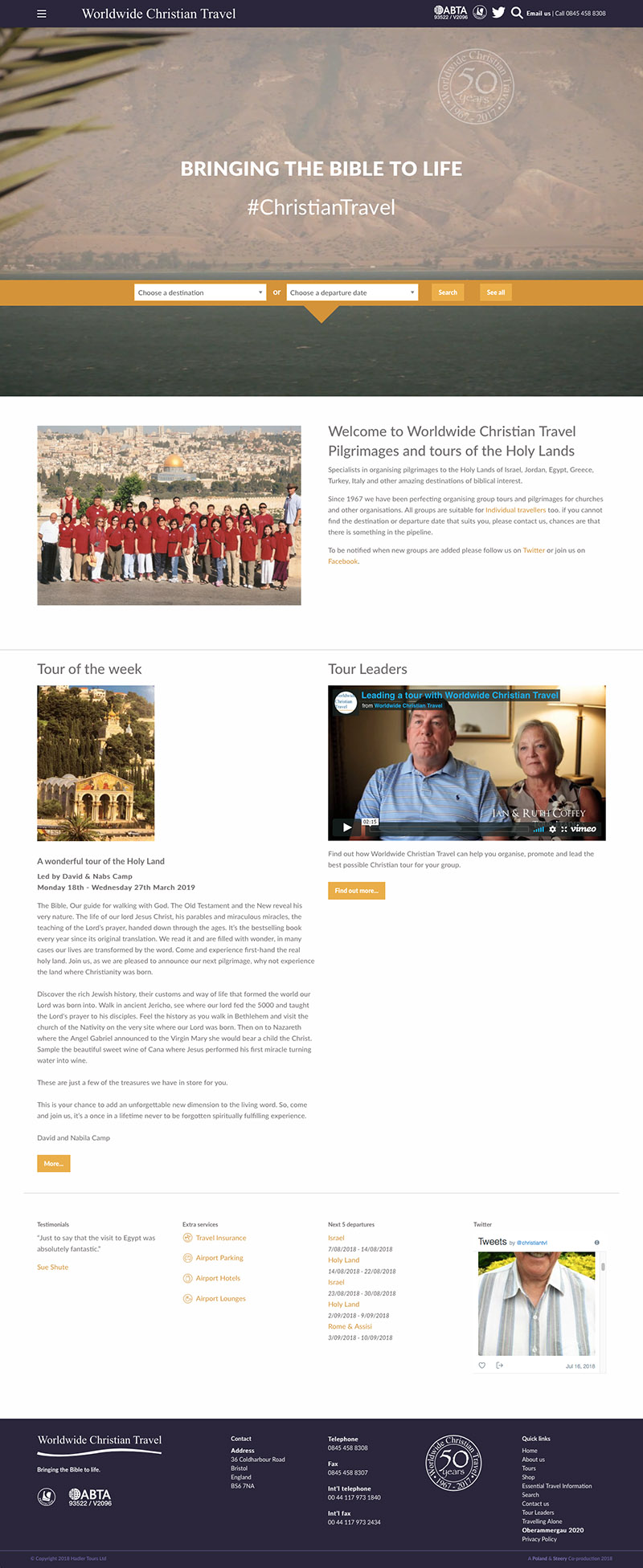 image of the Worldwide Christian Travel homepage