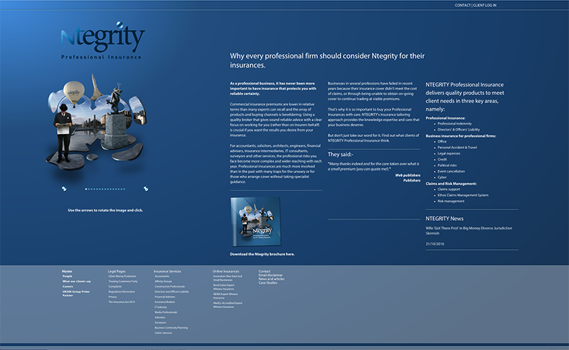 image of the Ntegrity Professional Insurance homepage