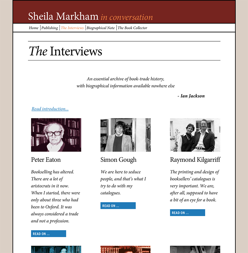 image of the Interviews introduction page on Sheila Markham's website
